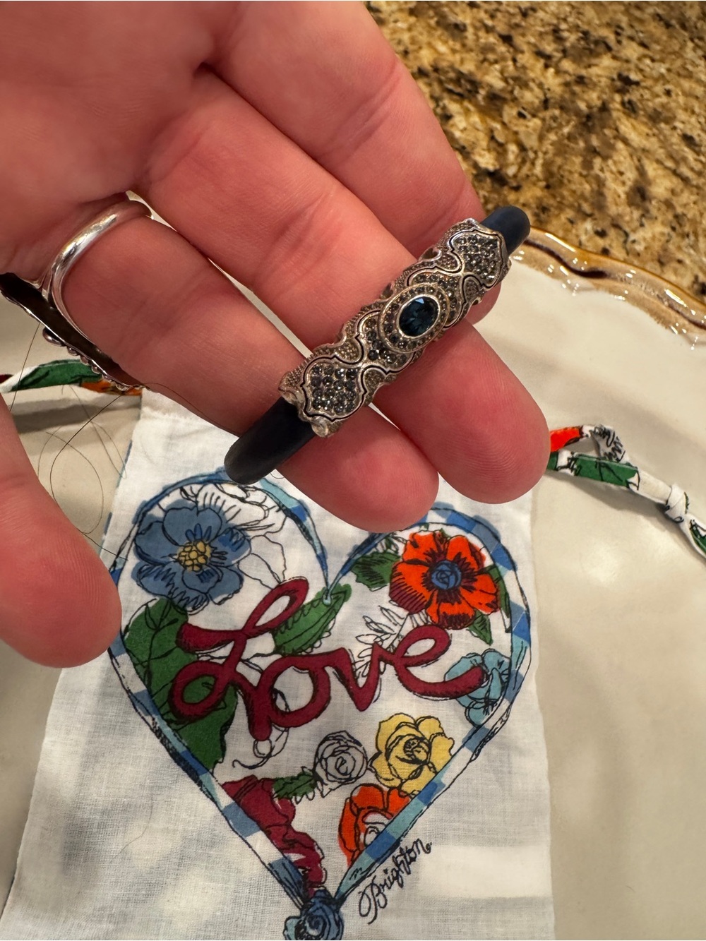 Brighton Blue Sapphire Leather Woodstock Bracelet Filigree Charm Rhinestone - Picture 4 of 5